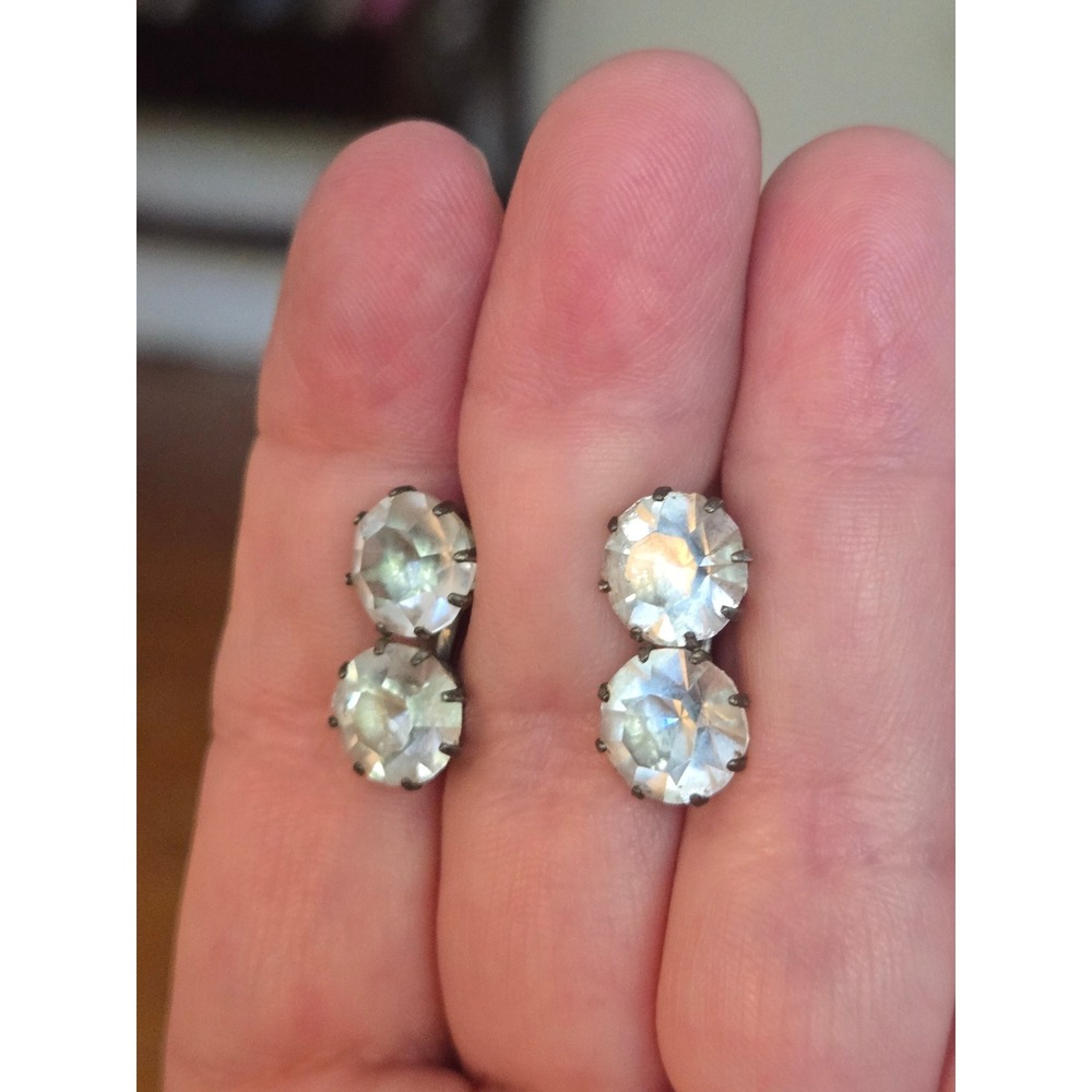 Sterling Rhinestone CZ Earrings Screwbacks Vintage 1950s